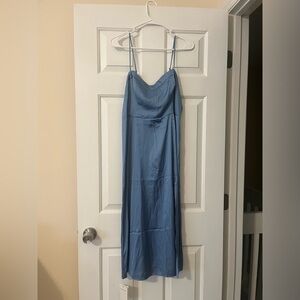 Blue Satin Slit Dress